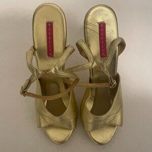 Bordello Gold Hollywood Stilettos Ankle Strap Pollys Women's Size 10